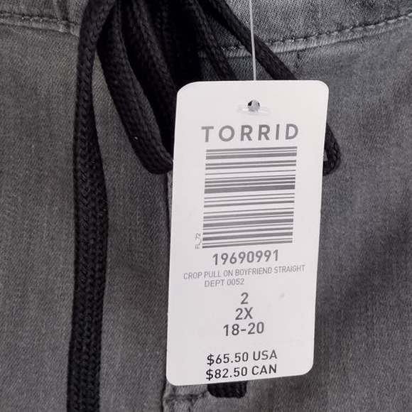 Torrid | Faded Gray Black Stripe Super Soft Pull-On Straight Cropped Jeans - Picture 7 of 9